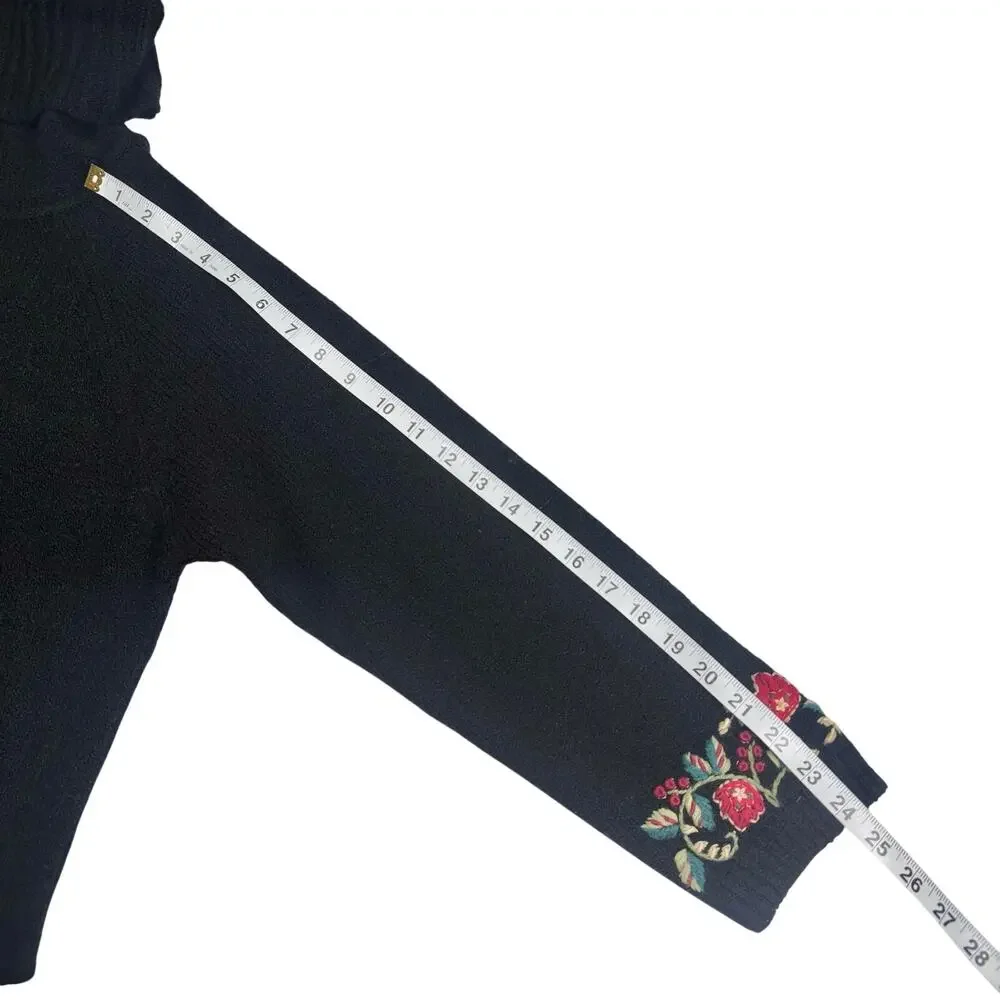 Coldwater Creek | Women | Floral Christmas Embroidered Cowl Neck Sweater | XL